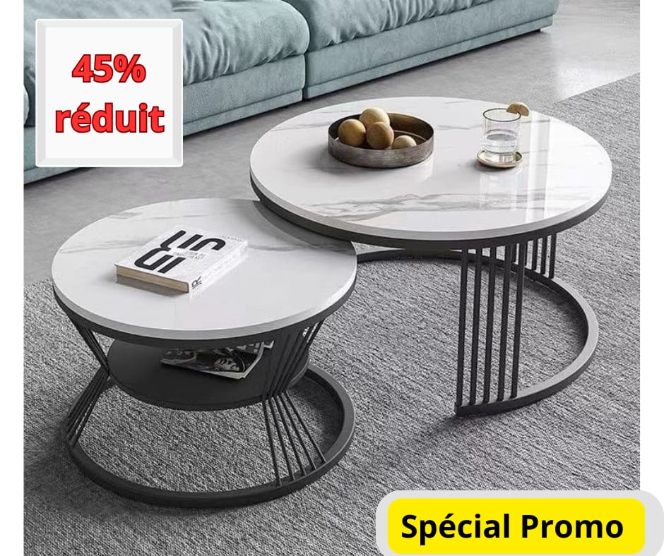 Élégance Moderne – Double Table Basse en Marbre 🖤